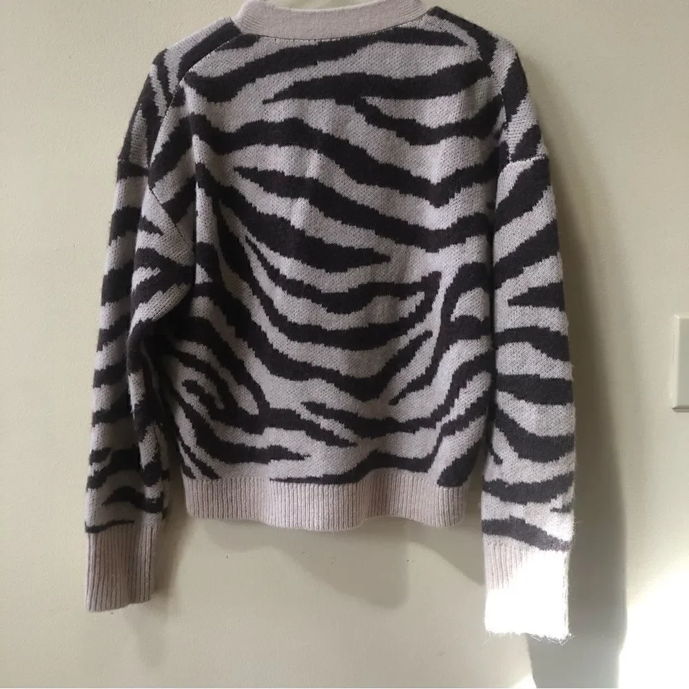 J Crew V-Neck Cardigan in Zebra Stripe